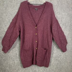 Torrid 2 Bulky Knit Long Line Cardigan Sweater Maroon Purple 2X Pockets